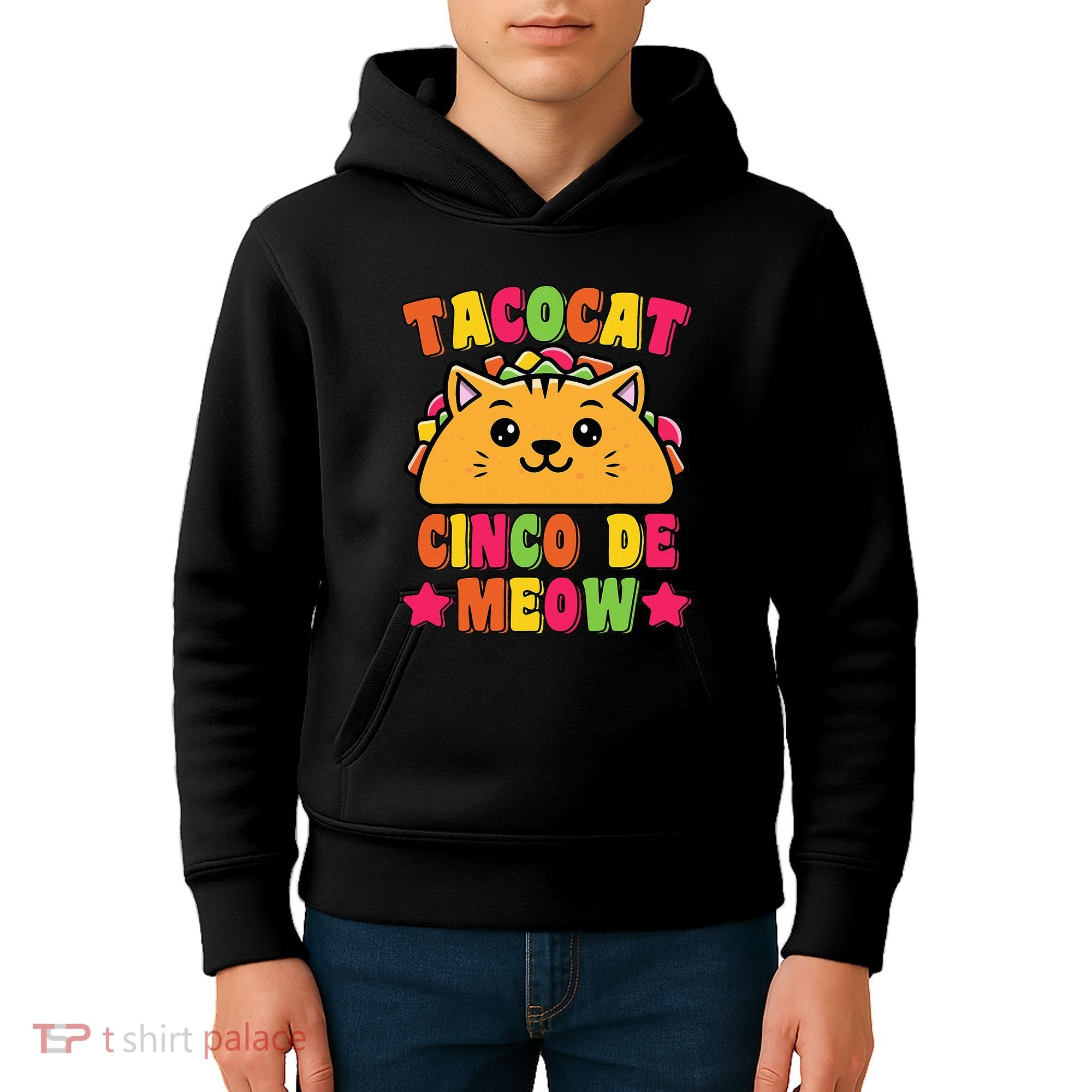 Funny Taco Cat Pun Tacocat Cute Taco Lover Cinco De Meow Kids Hoodie