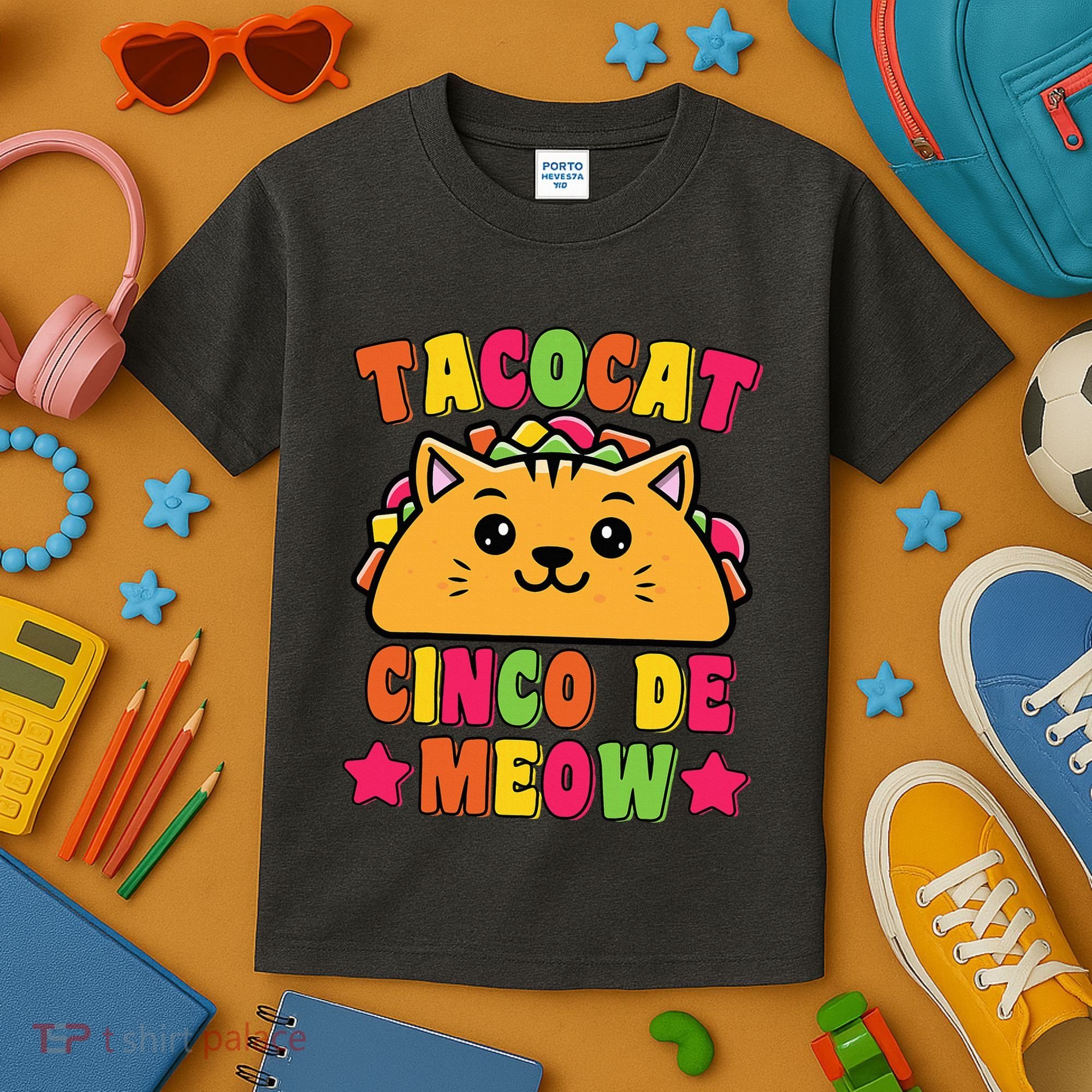 Funny Taco Cat Pun Tacocat Cute Taco Lover Cinco De Meow Kids T-Shirt
