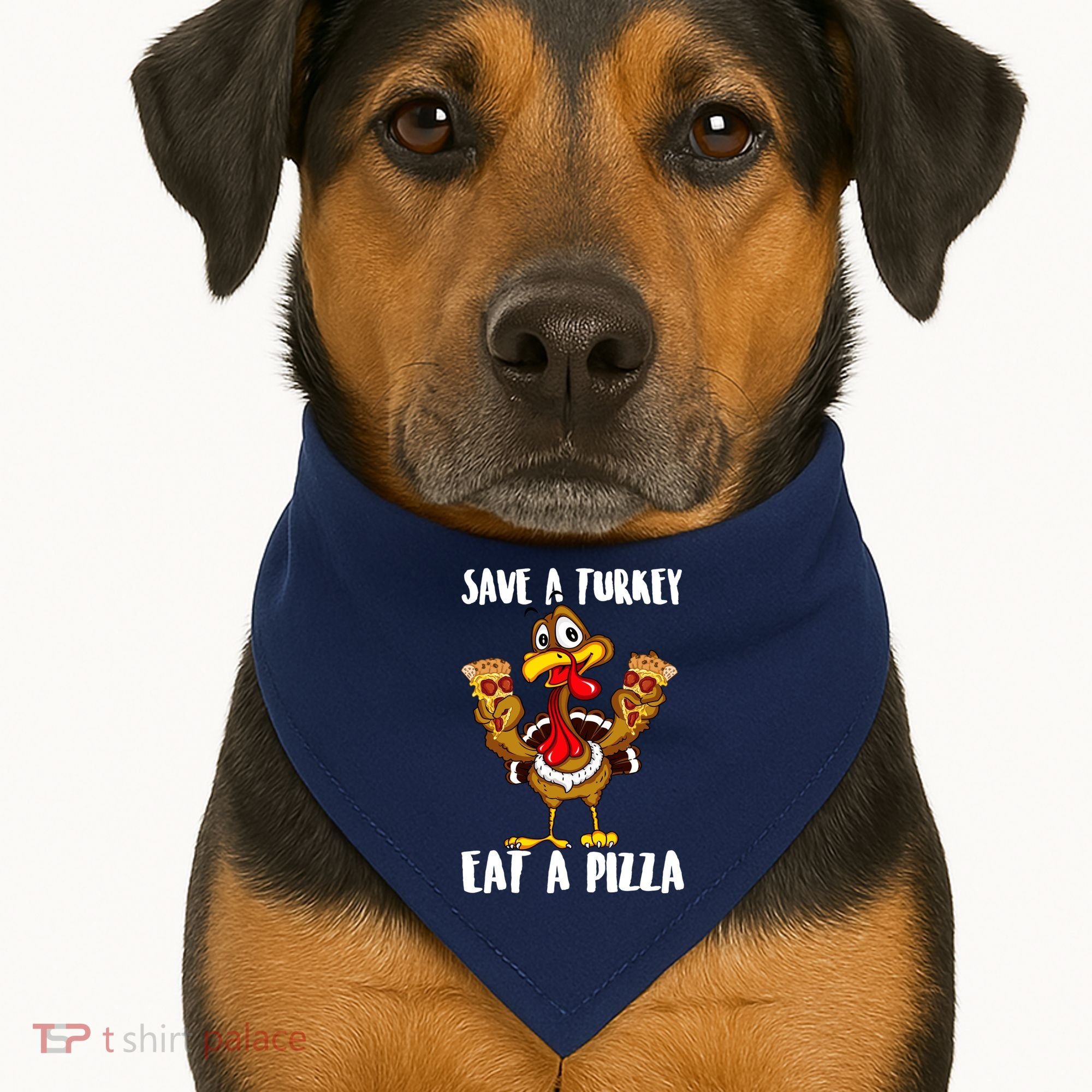 Funny Thanksgiving Costume Save A Turkey Eat A Pizza USA-Made Doggie Bandana