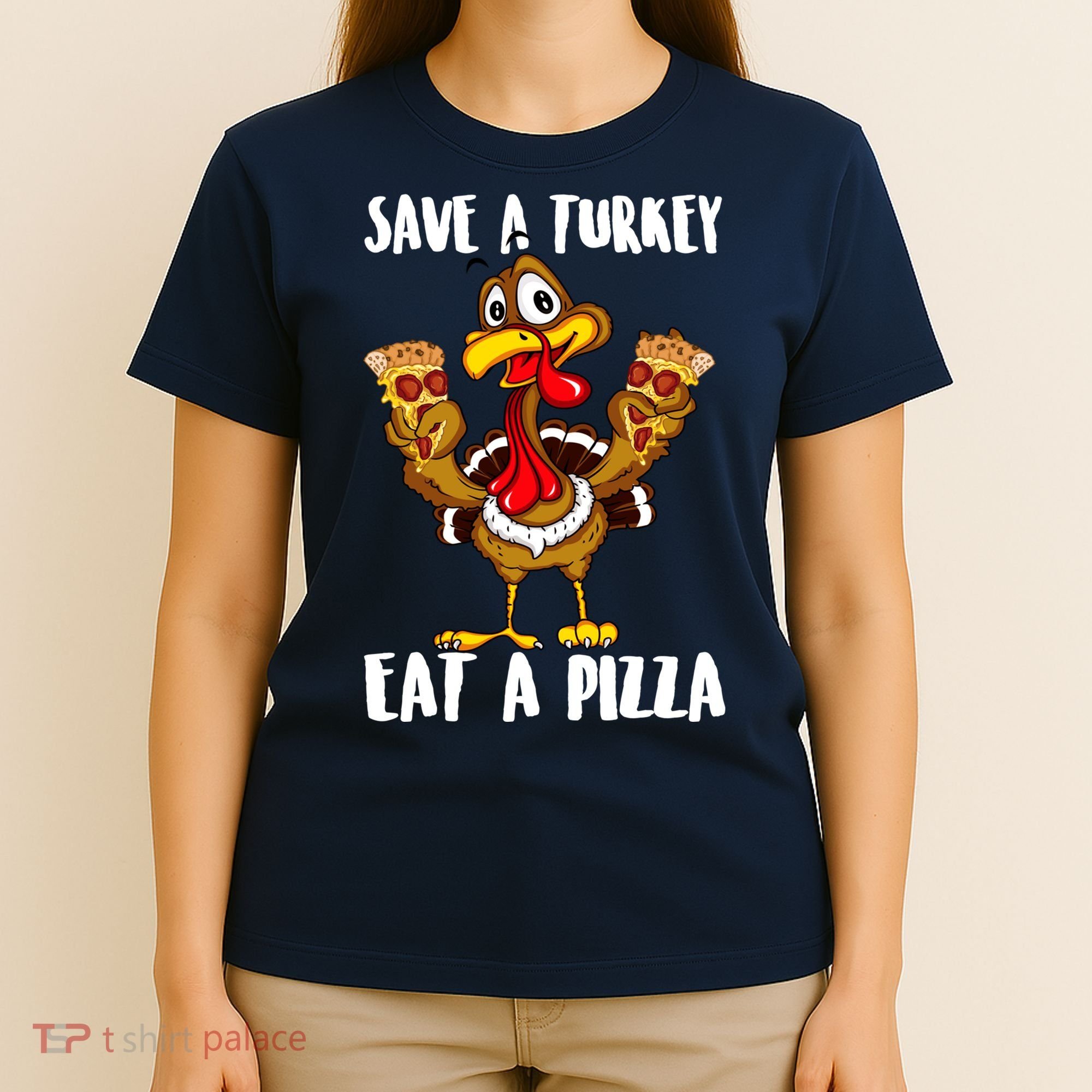 Funny Thanksgiving Costume Save A Turkey Eat A Pizza T-Shirt