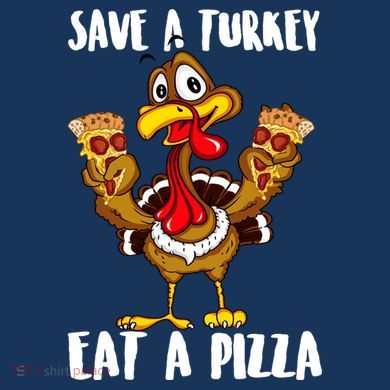 Funny Thanksgiving Costume Save A Turkey Eat A Pizza Button