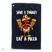 Funny Thanksgiving Costume Save A Turkey Eat A Pizza Golf Towel thumb 0
