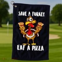 Funny Thanksgiving Costume Save A Turkey Eat A Pizza Golf Towel thumb 1