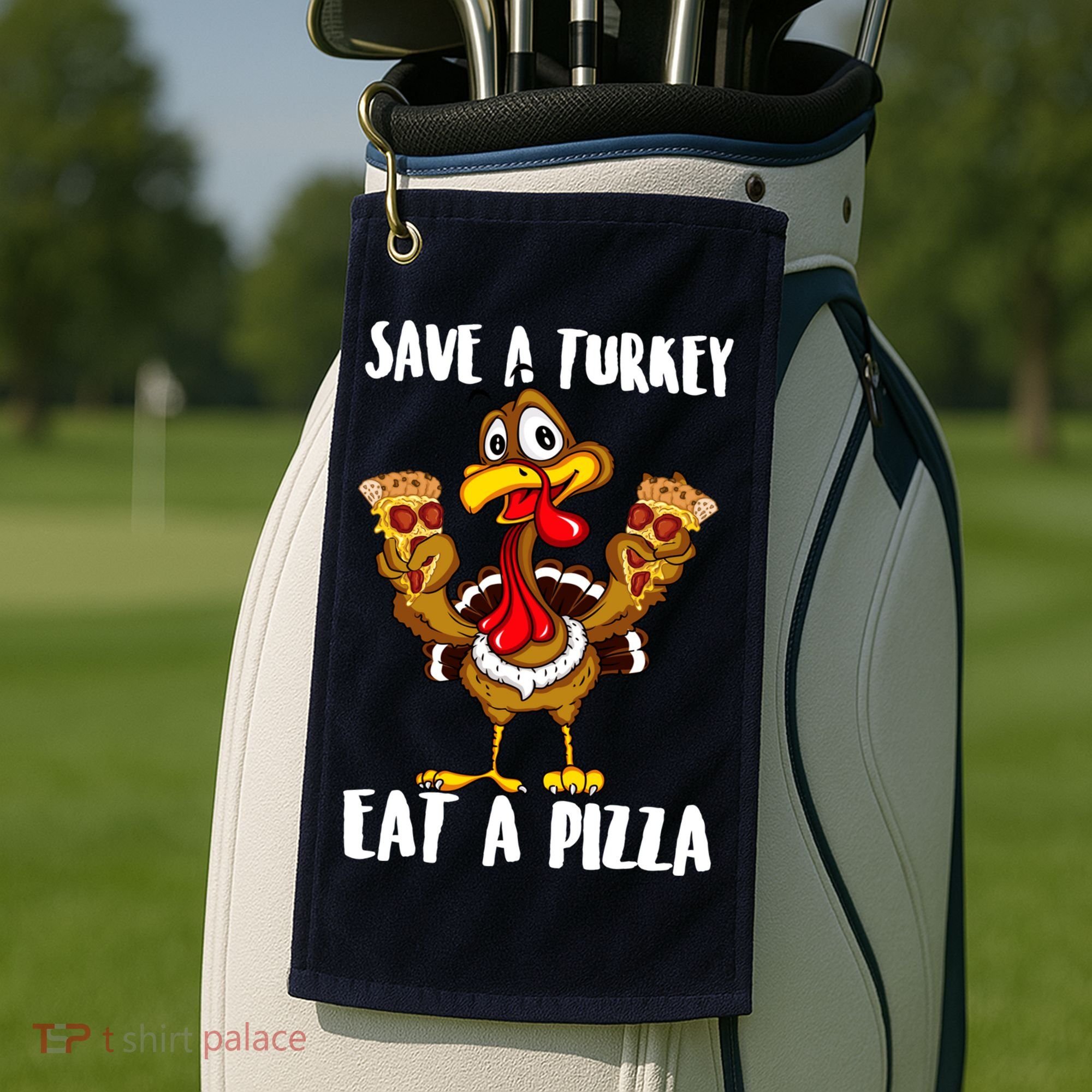 Funny Thanksgiving Costume Save A Turkey Eat A Pizza Golf Towel