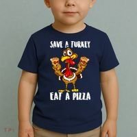 Funny Thanksgiving Costume Save A Turkey Eat A Pizza Toddler T-Shirt thumb 2
