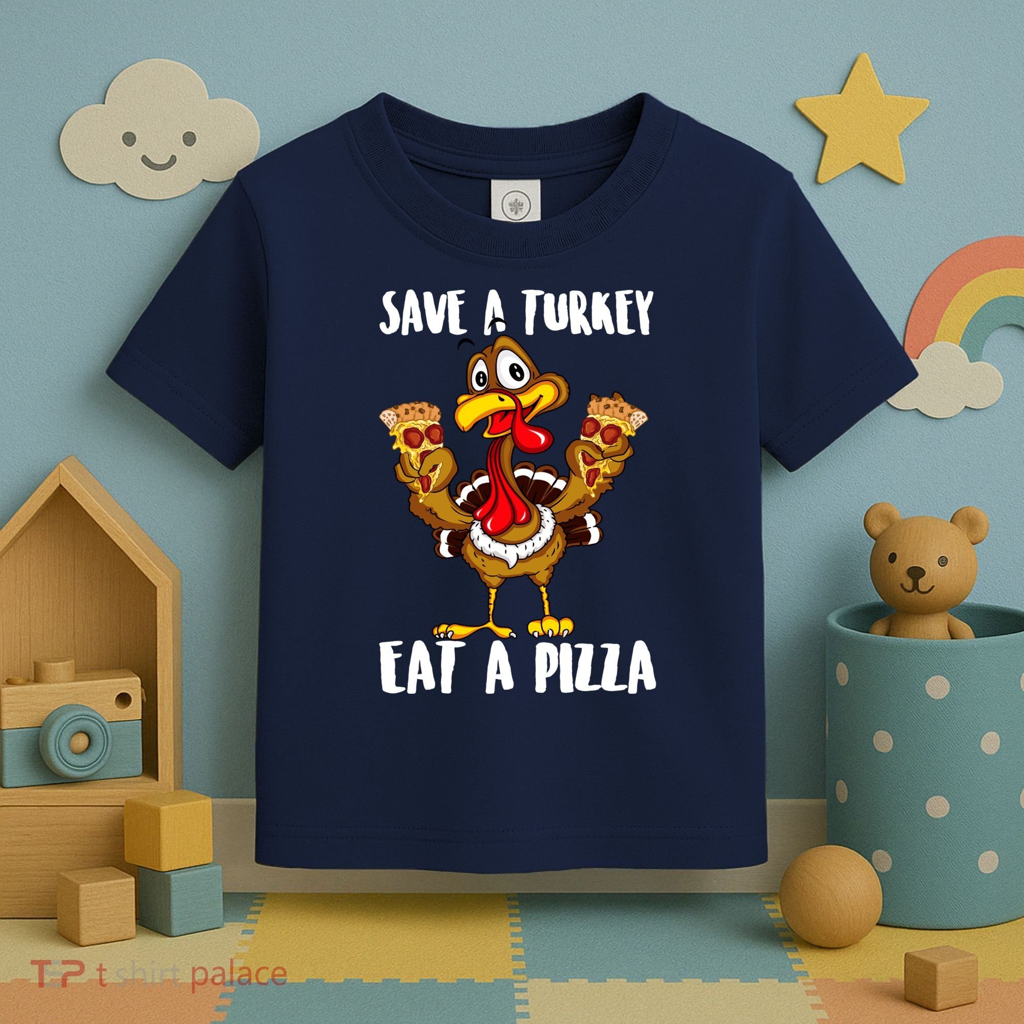 Funny Thanksgiving Costume Save A Turkey Eat A Pizza Toddler T-Shirt