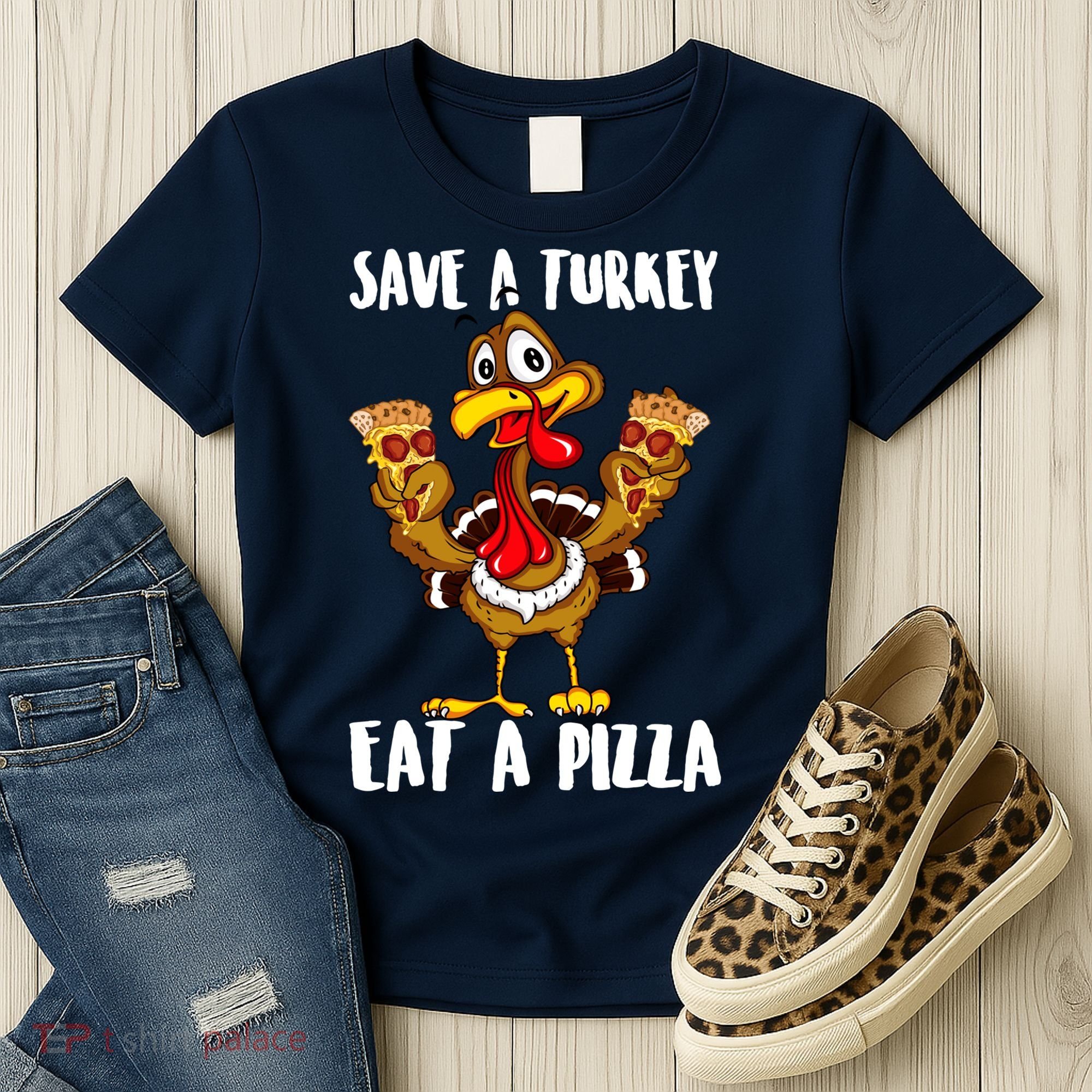 Funny Thanksgiving Costume Save A Turkey Eat A Pizza Women's T-Shirt