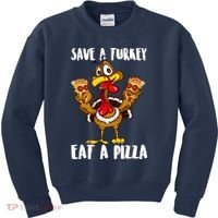Funny Thanksgiving Costume Save A Turkey Eat A Pizza Kids Sweatshirt thumb 0