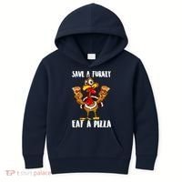 Funny Thanksgiving Costume Save A Turkey Eat A Pizza Kids Hoodie thumb 0