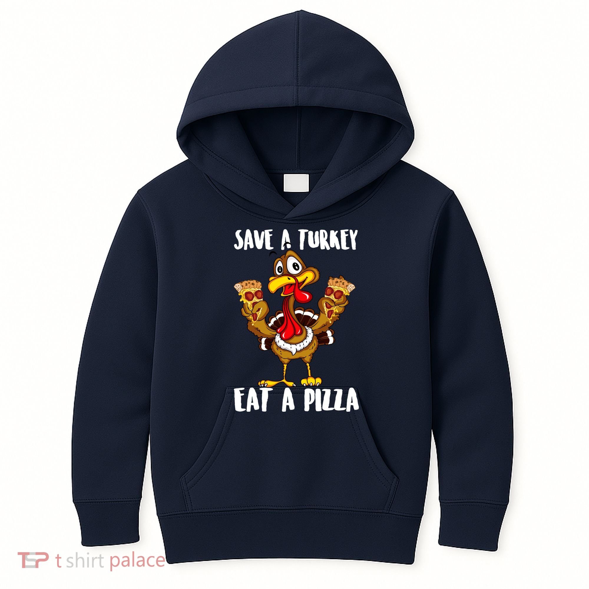 Funny Thanksgiving Costume Save A Turkey Eat A Pizza Kids Hoodie