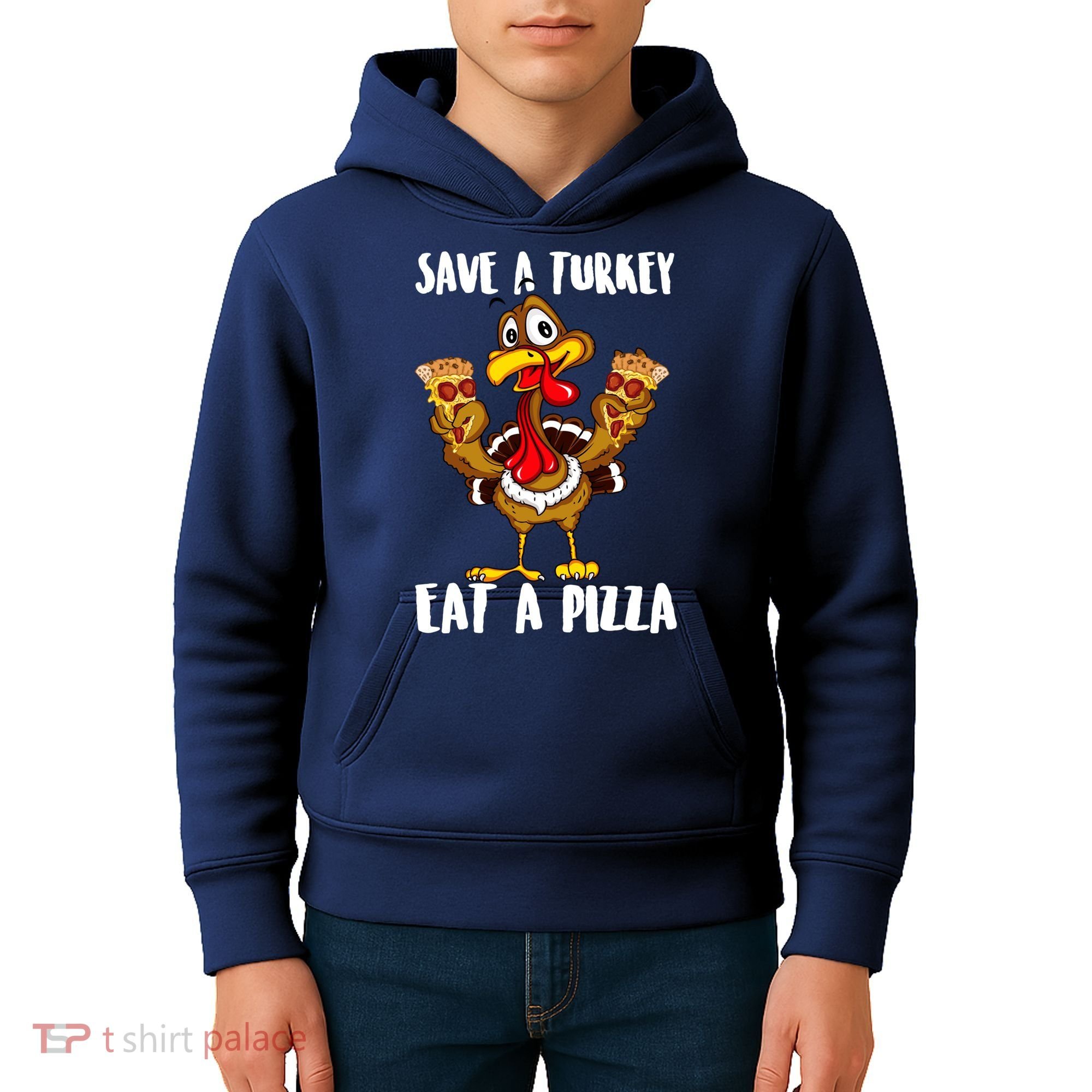 Funny Thanksgiving Costume Save A Turkey Eat A Pizza Kids Hoodie