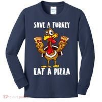 Funny Thanksgiving Costume Save A Turkey Eat A Pizza Kids Long Sleeve Shirt thumb 0