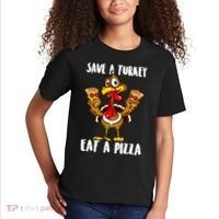 Funny Thanksgiving Costume Save A Turkey Eat A Pizza Kids T-Shirt thumb 2