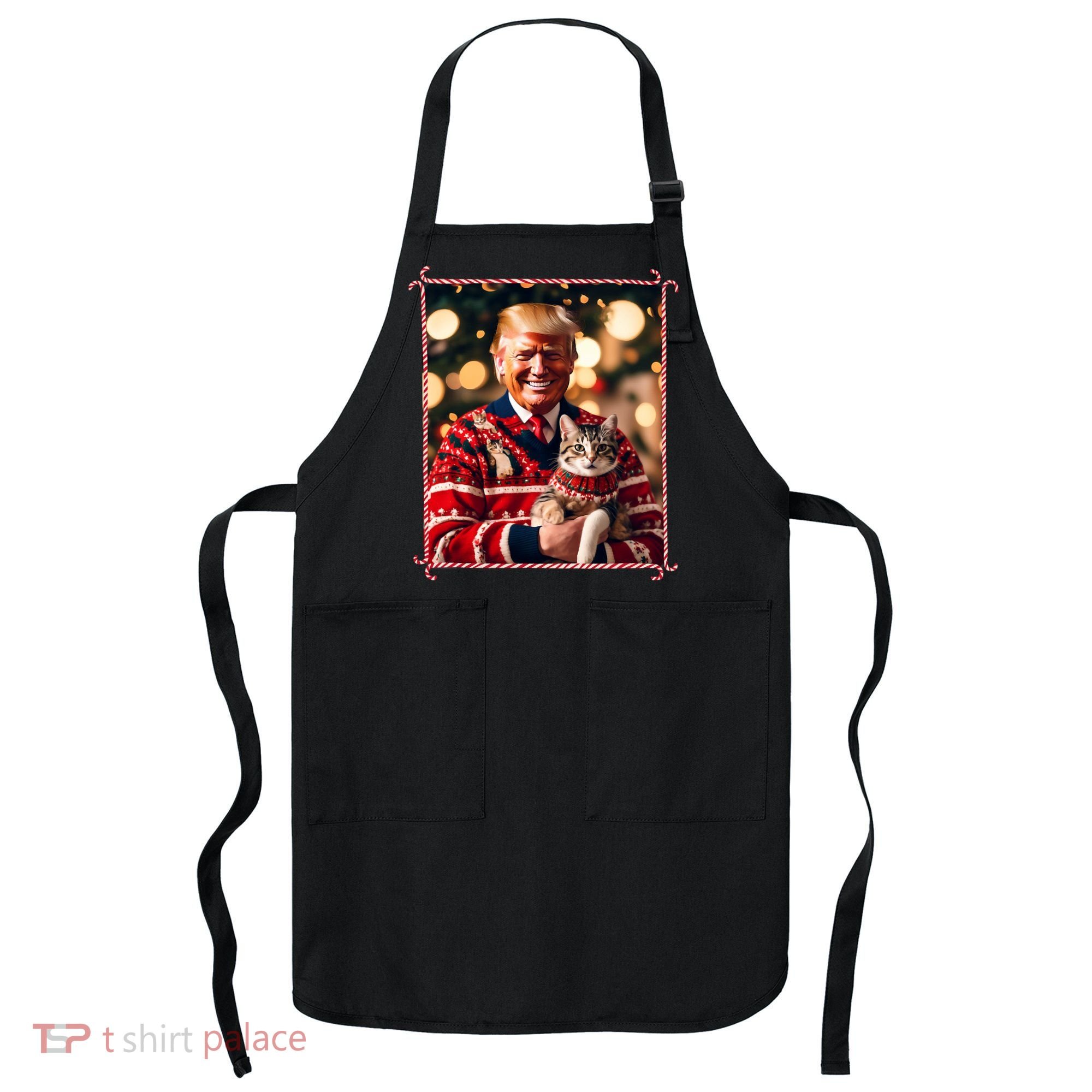 Funny Trump Christmas Sweater For Cat Lovers Apron