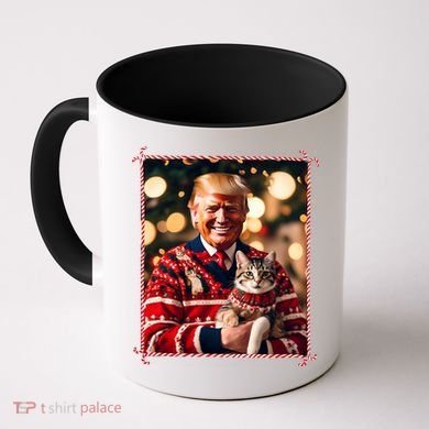 Funny Trump Christmas Sweater For Cat Lovers Coffee Mug