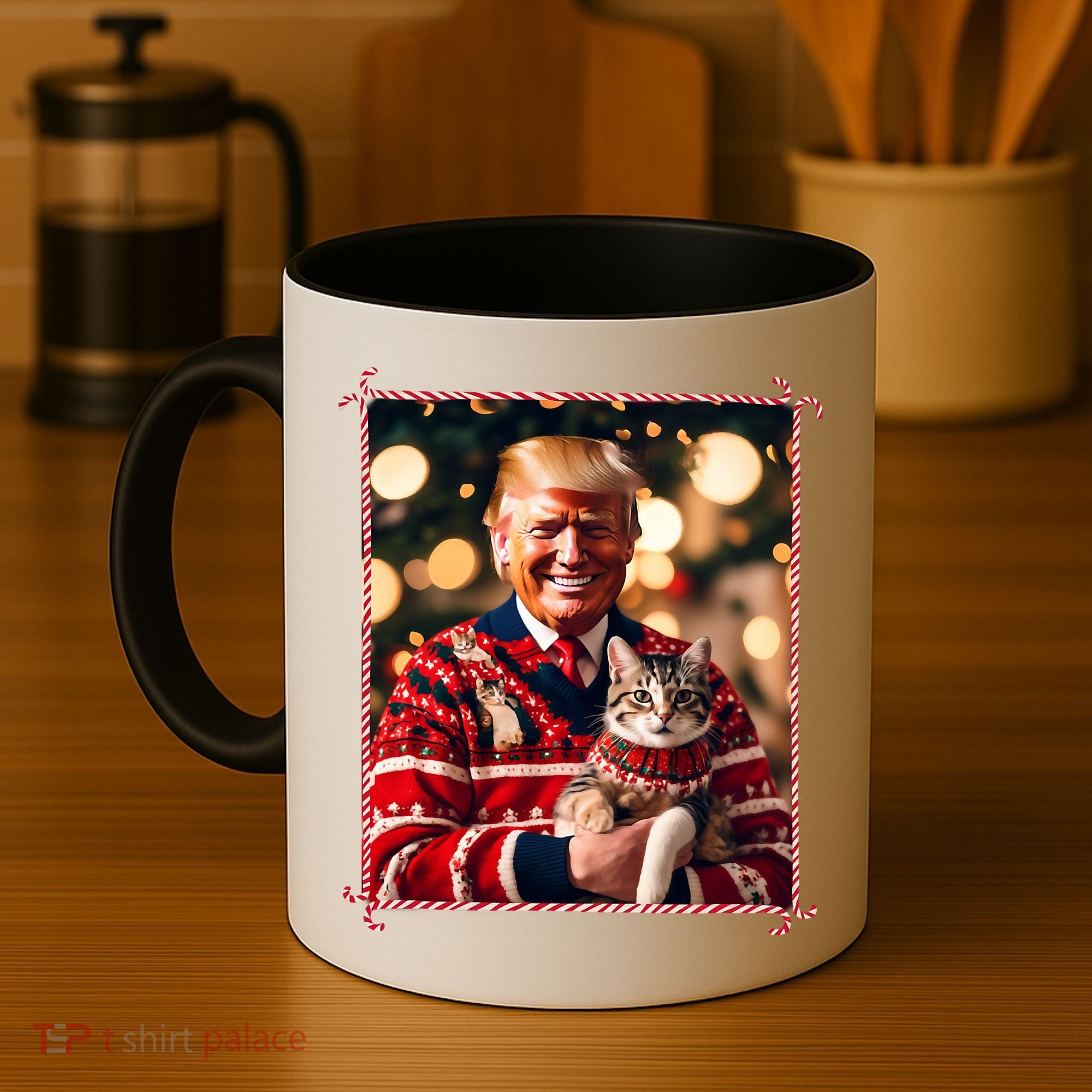 Funny Trump Christmas Sweater For Cat Lovers Coffee Mug
