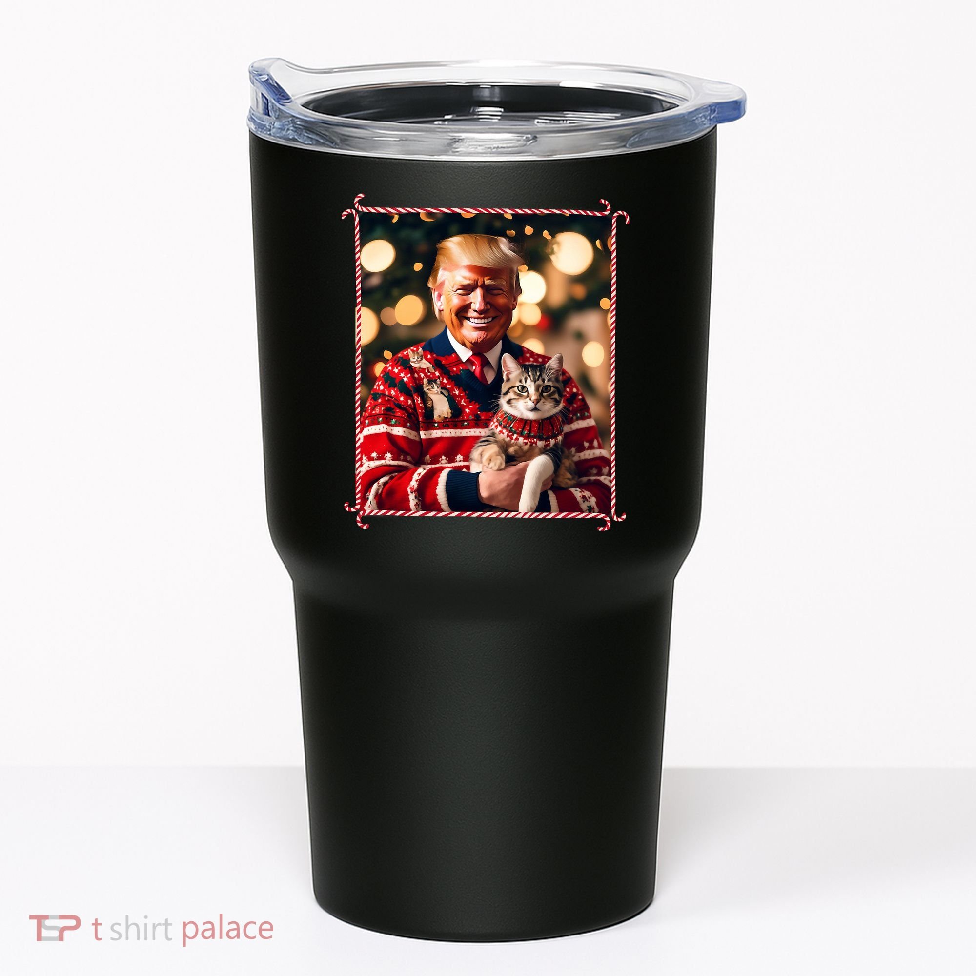 Funny Trump Christmas Sweater For Cat Lovers Tumbler