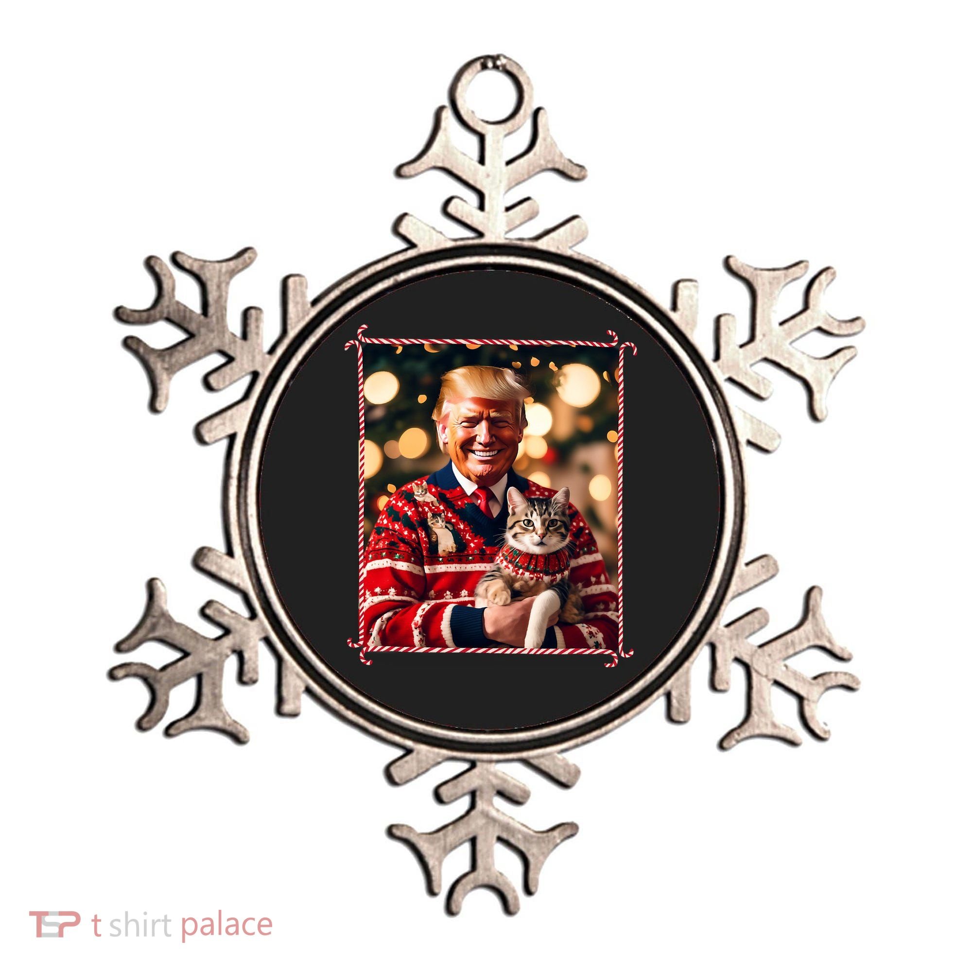 Funny Trump Christmas Sweater For Cat Lovers Ornament