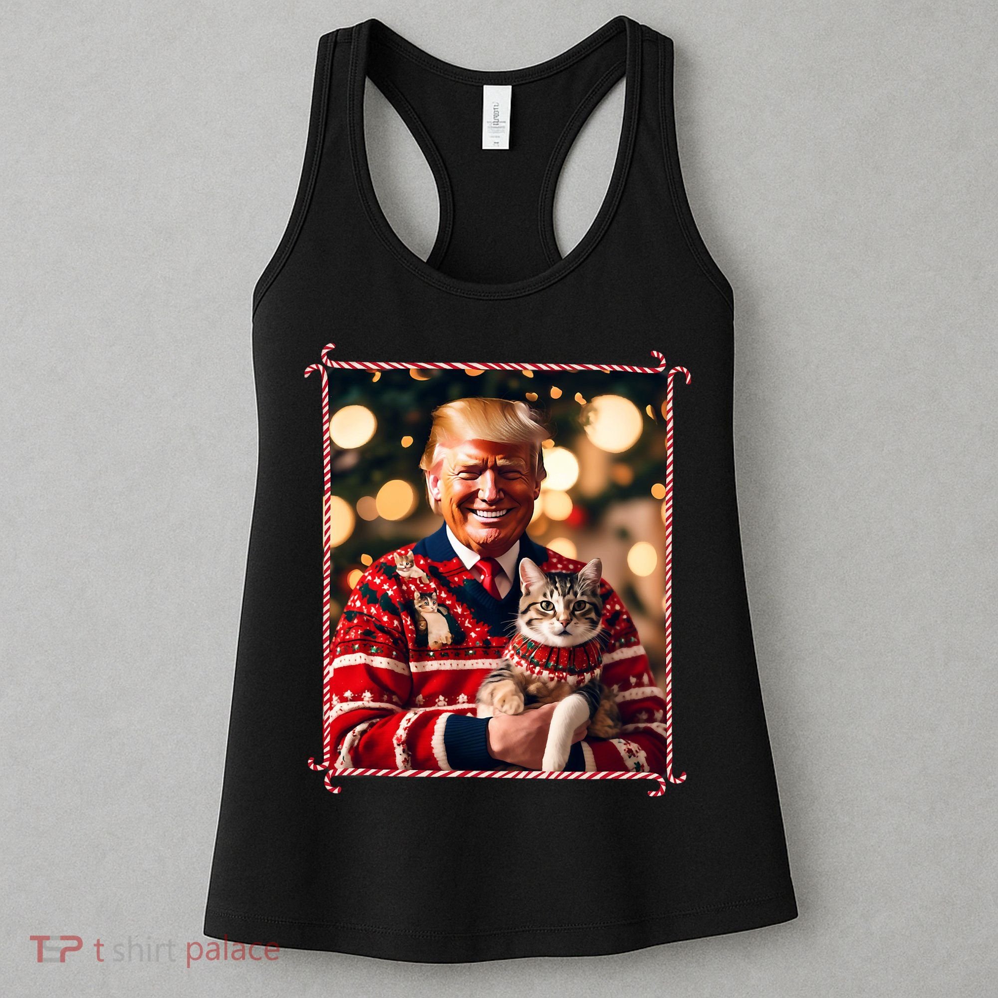 Funny Trump Christmas Sweater For Cat Lovers Women's Tank Top