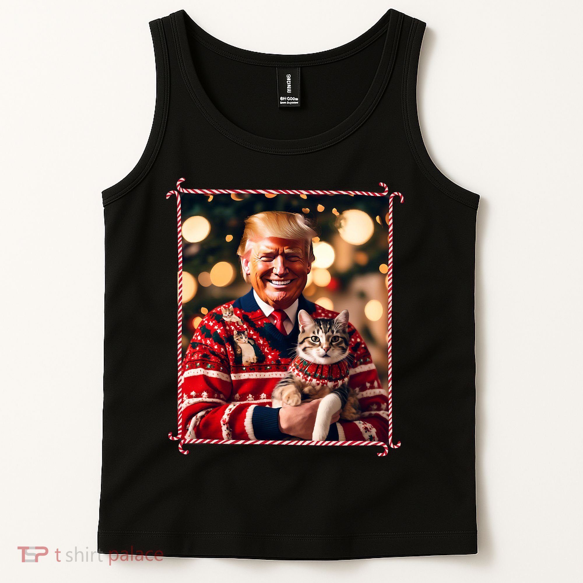 Funny Trump Christmas Sweater For Cat Lovers Tank Top