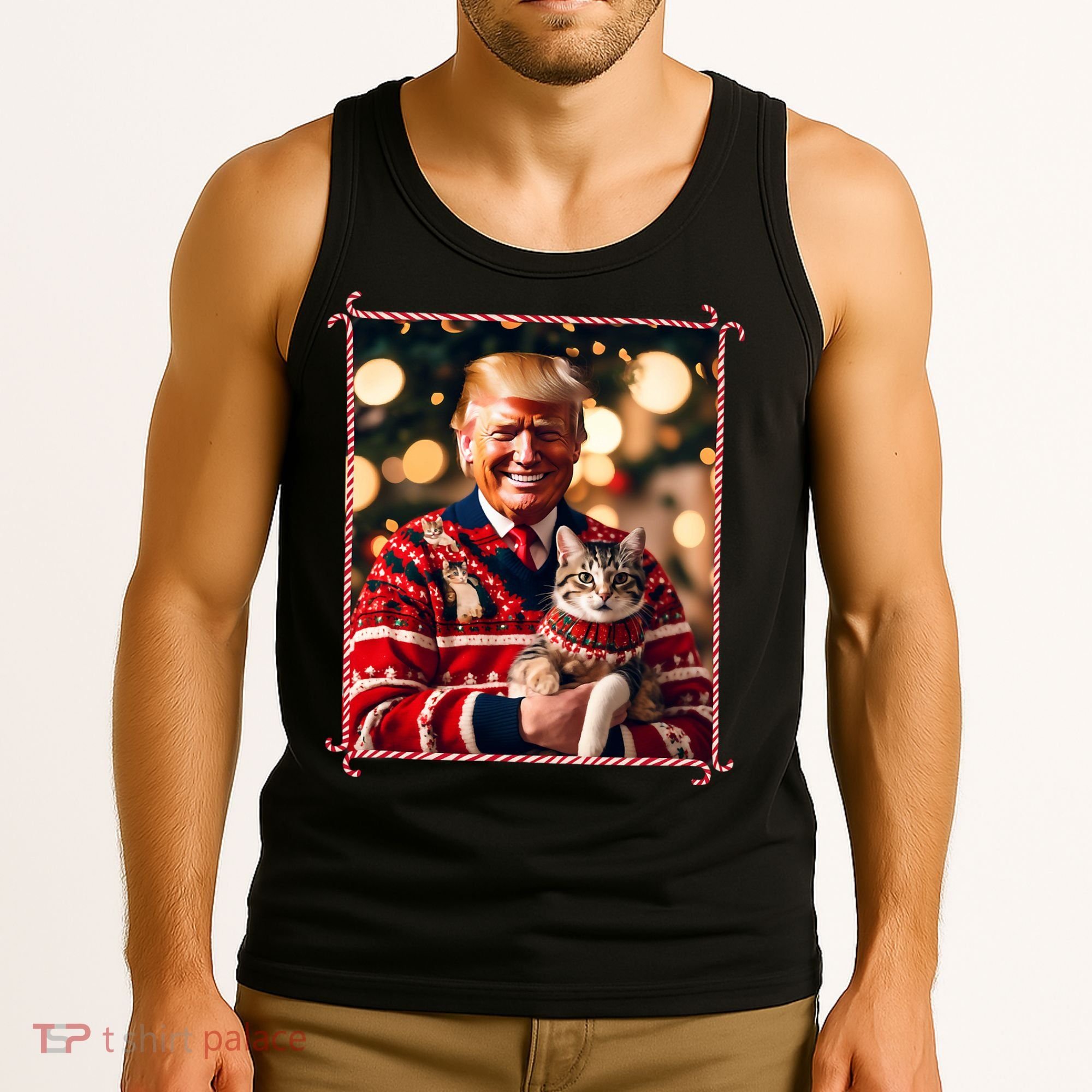 Funny Trump Christmas Sweater For Cat Lovers Tank Top