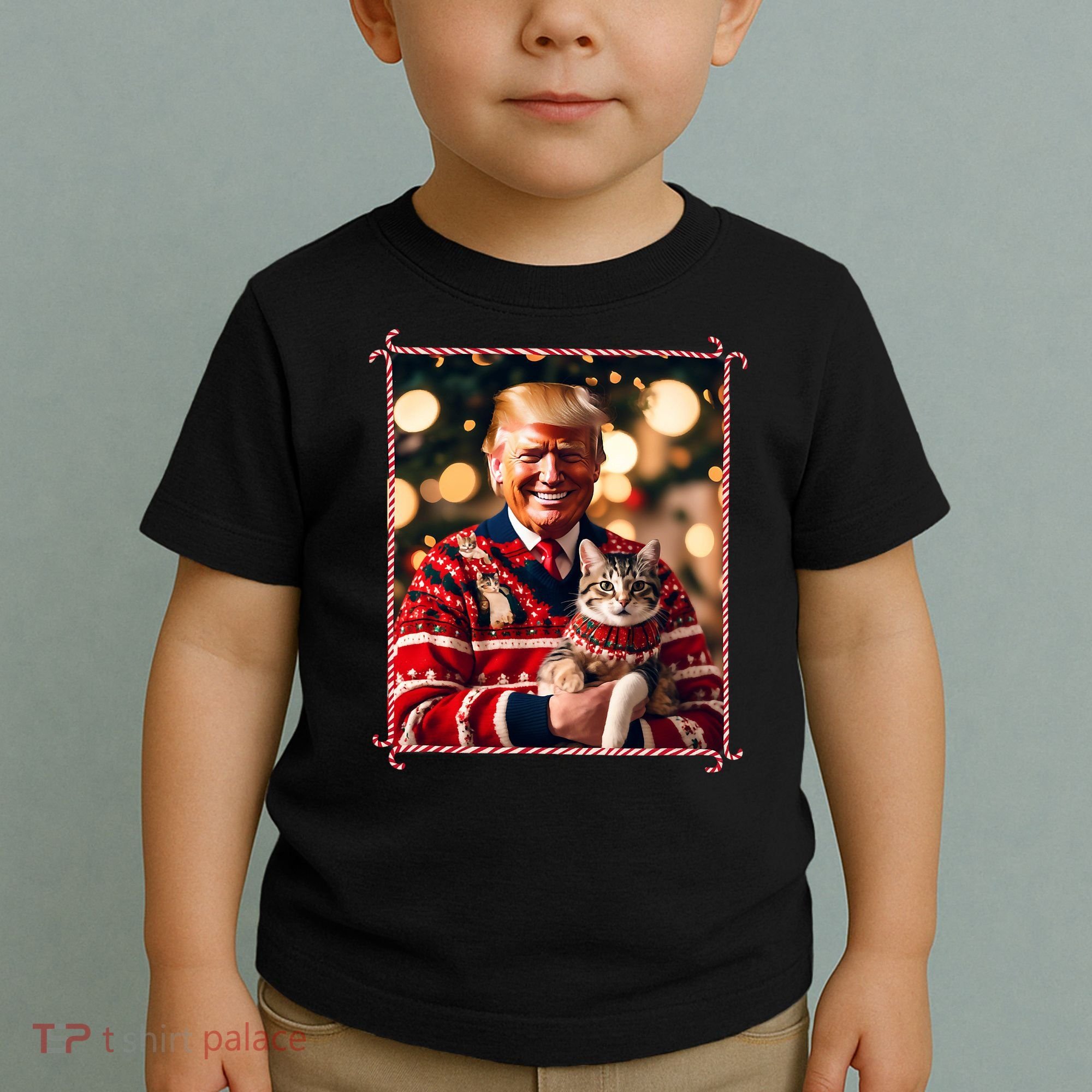 Funny Trump Christmas Sweater For Cat Lovers Toddler T-Shirt