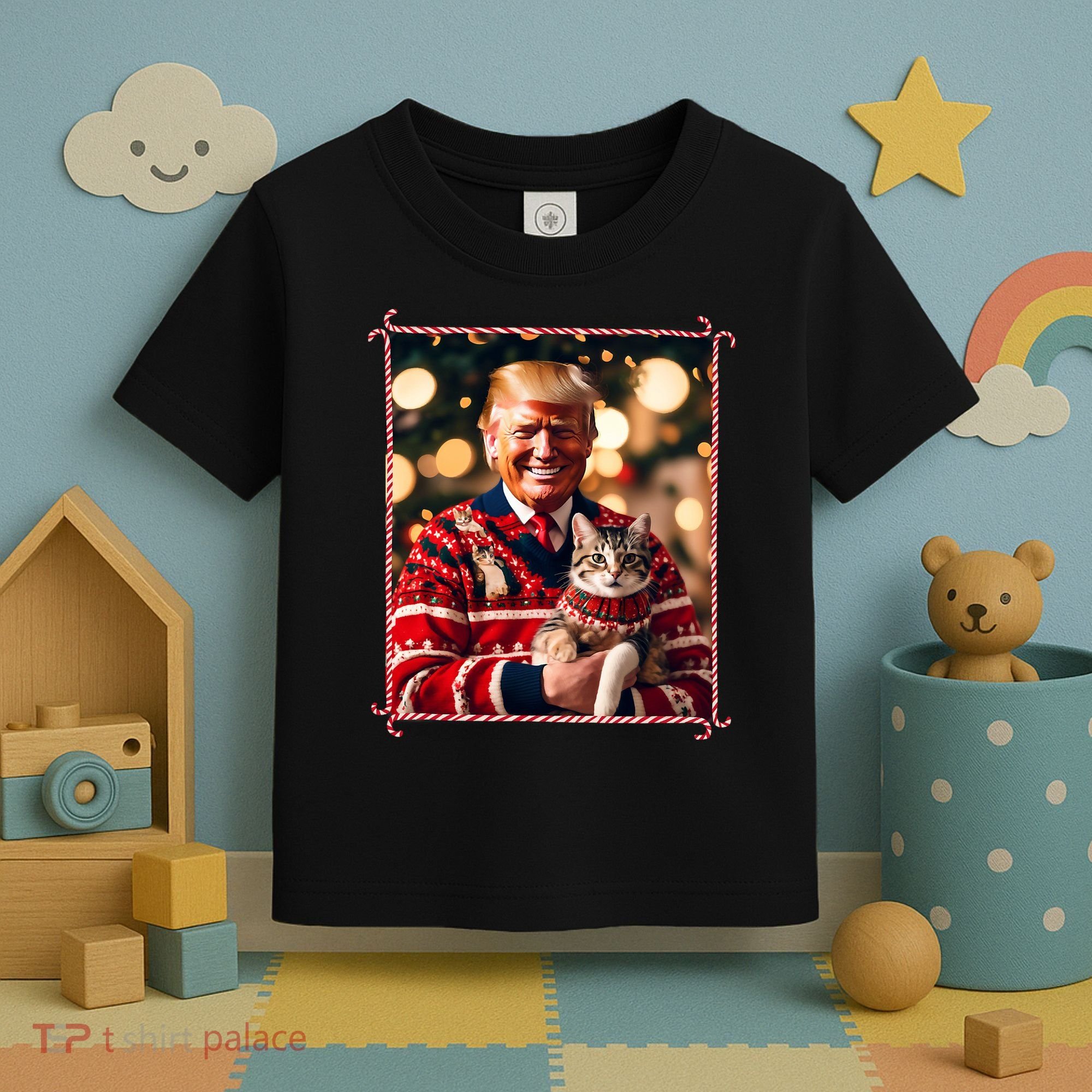 Funny Trump Christmas Sweater For Cat Lovers Toddler T-Shirt