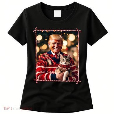 Funny Trump Christmas Sweater For Cat Lovers Women's T-Shirt
