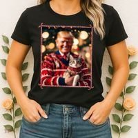 Funny Trump Christmas Sweater For Cat Lovers Women's T-Shirt thumb 2