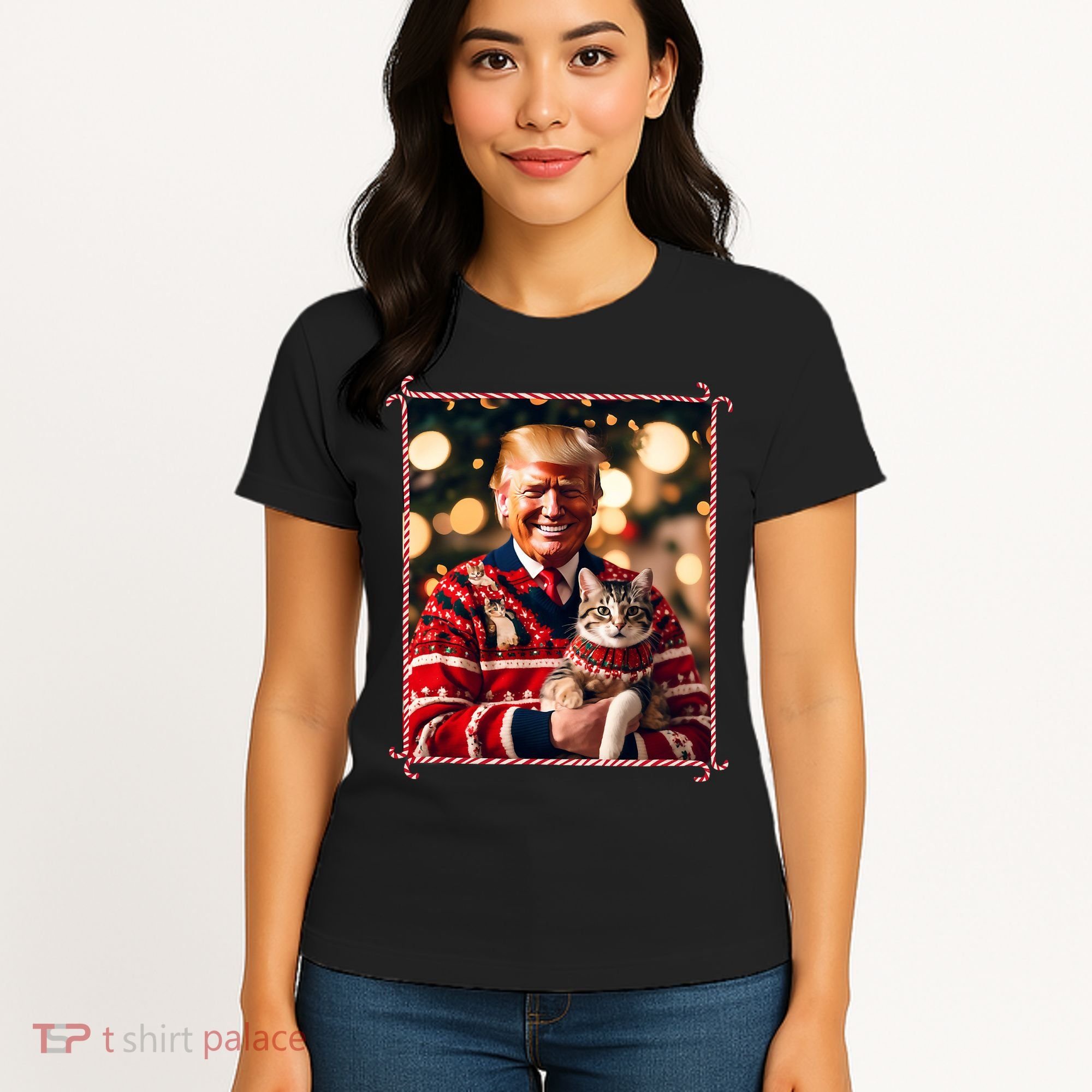 Funny Trump Christmas Sweater For Cat Lovers Women's T-Shirt