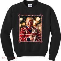 Funny Trump Christmas Sweater For Cat Lovers Kids Sweatshirt thumb 0