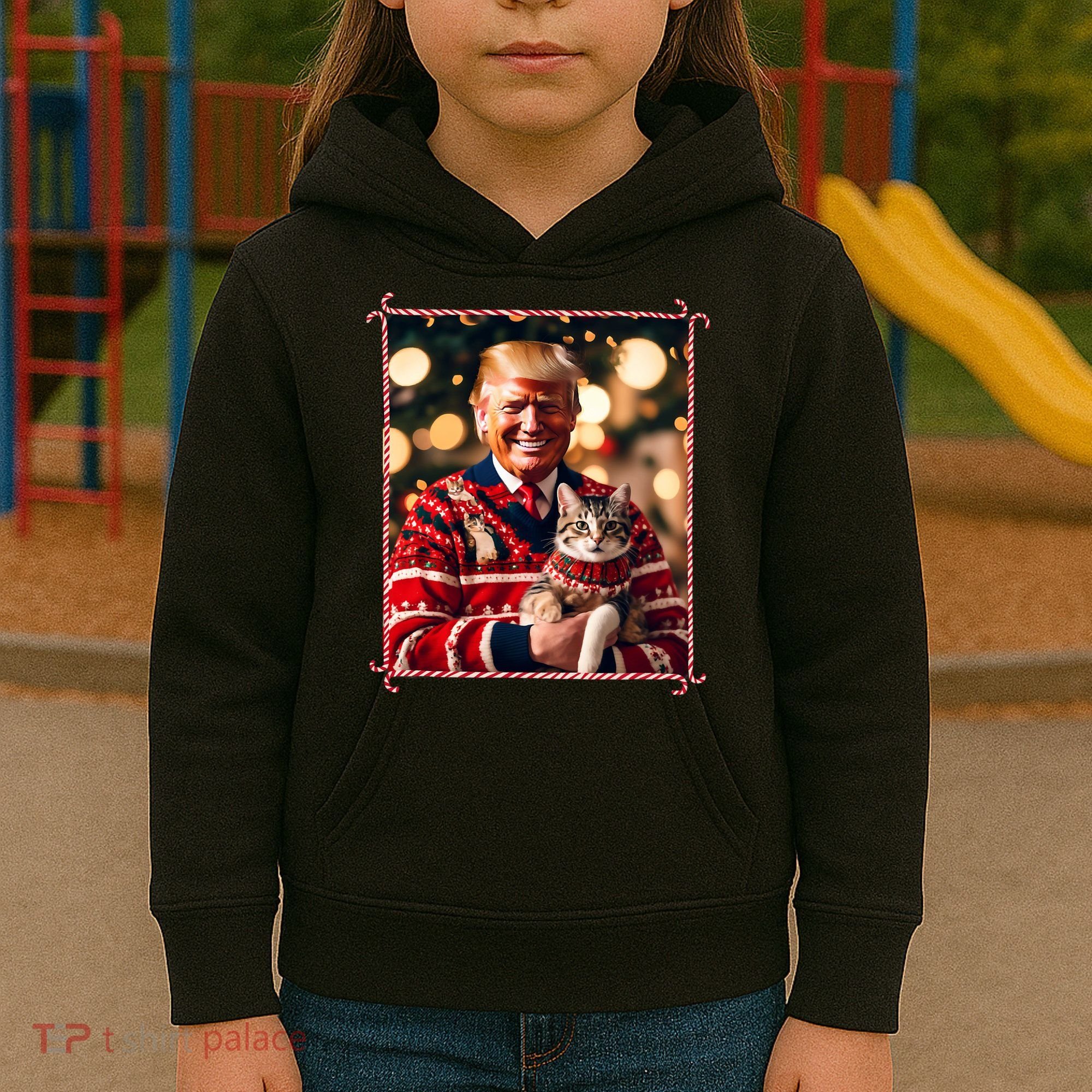 Funny Trump Christmas Sweater For Cat Lovers Kids Hoodie
