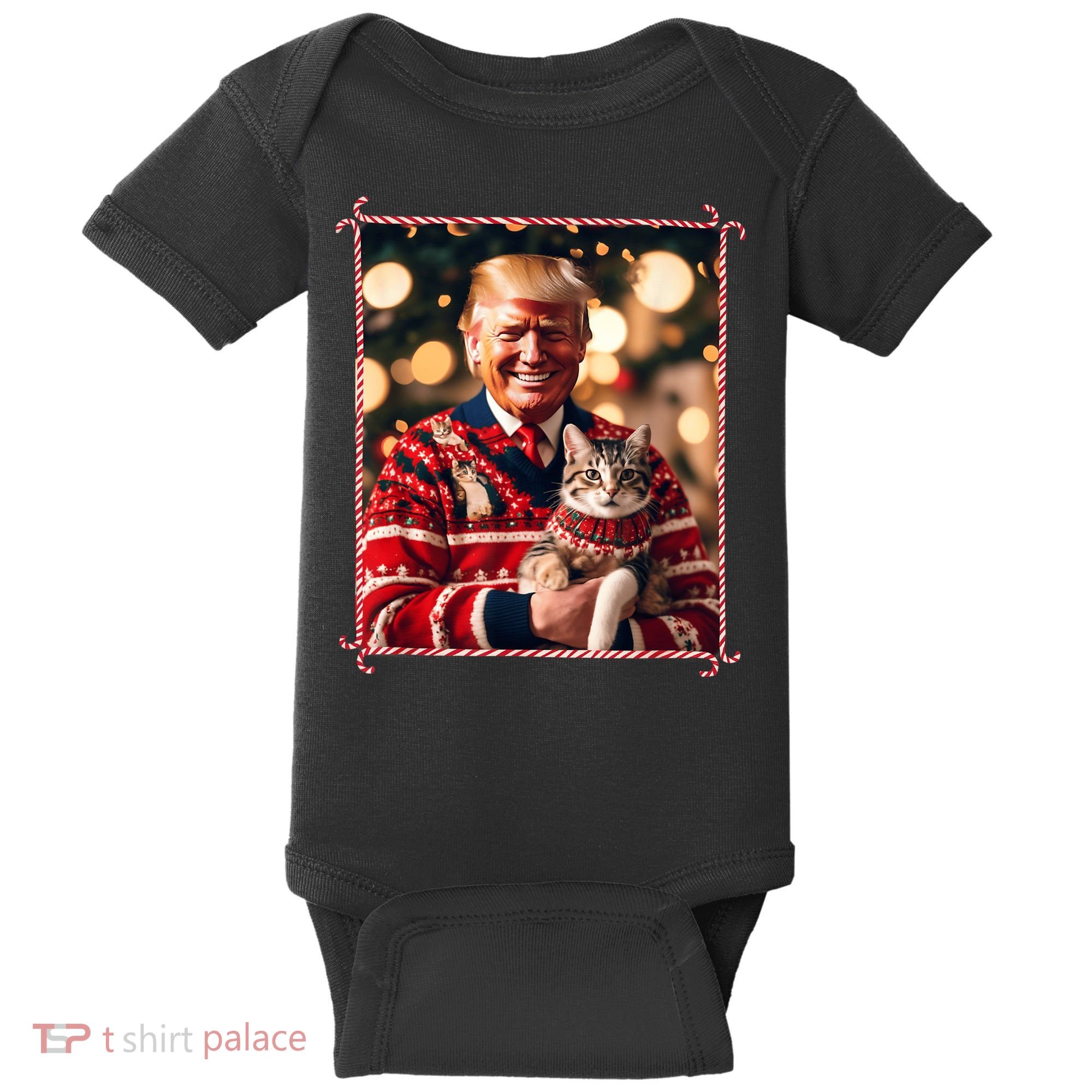 Funny Trump Christmas Sweater For Cat Lovers Baby Bodysuit