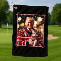 Funny Trump Christmas Sweater For Cat Lovers Golf Towel thumb 1