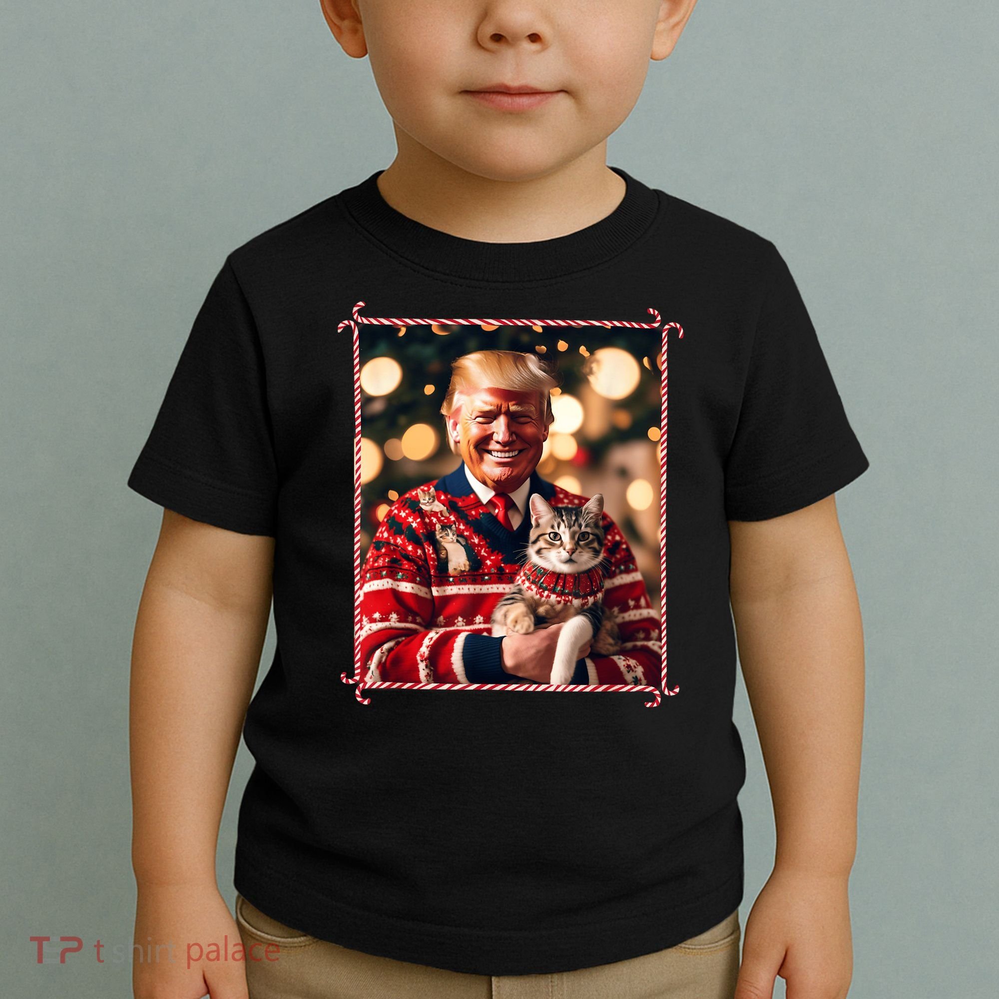 Funny Trump Christmas Sweater For Cat Lovers Toddler T-Shirt