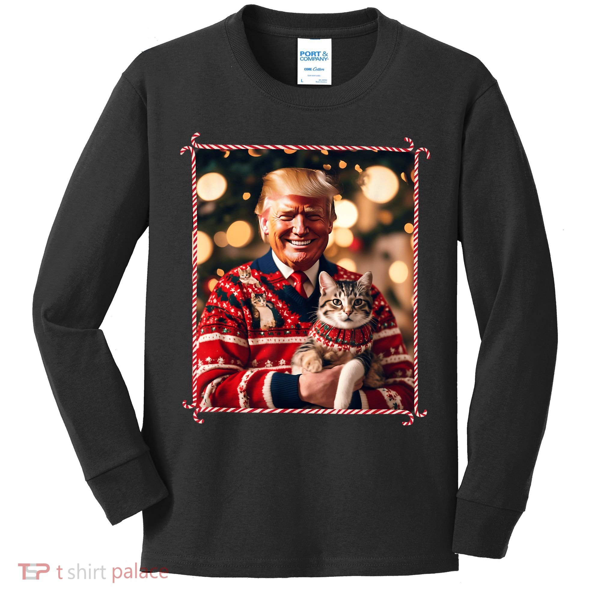 Funny Trump Christmas Sweater For Cat Lovers Kids Long Sleeve Shirt