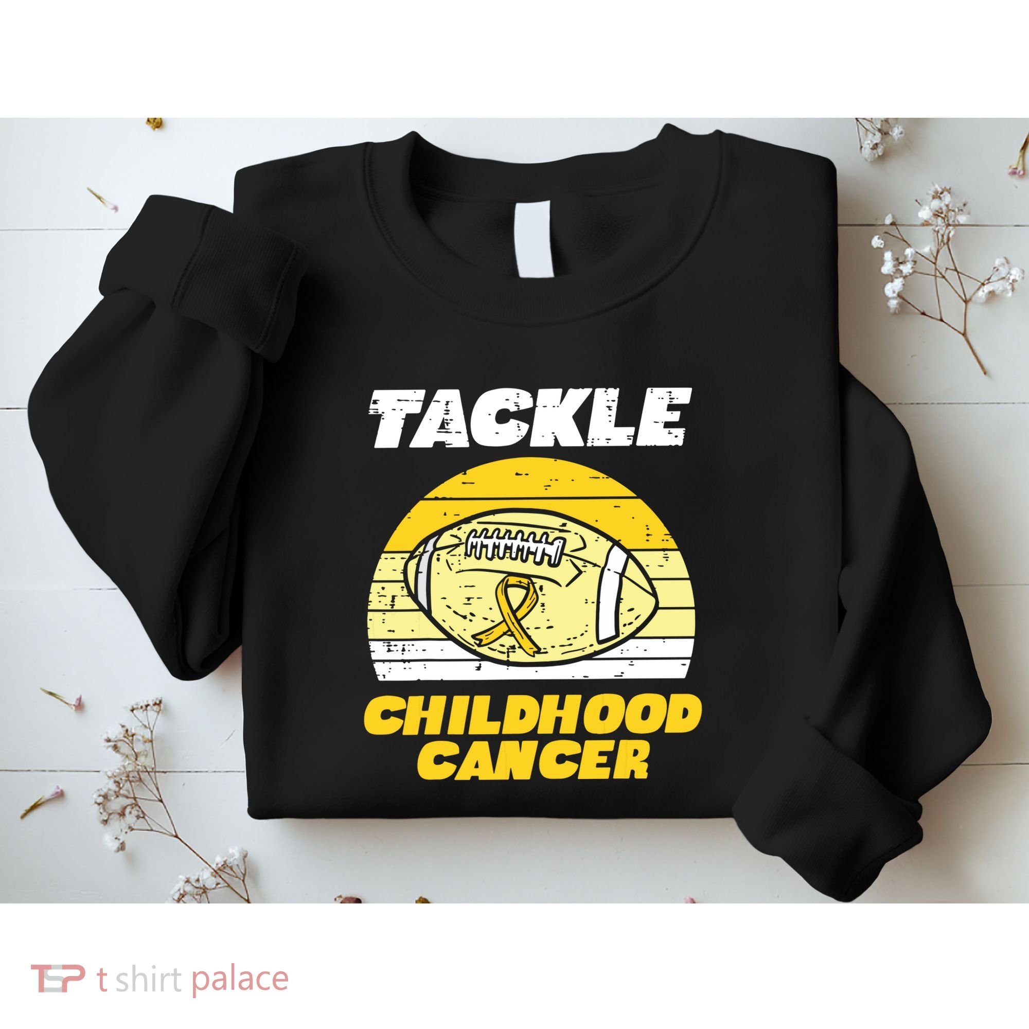 Football Tackle Childhood Cancer Retro Awareness Ribbon Sweatshirt