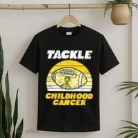 Football Tackle Childhood Cancer Retro Awareness Ribbon T-Shirt thumb 2