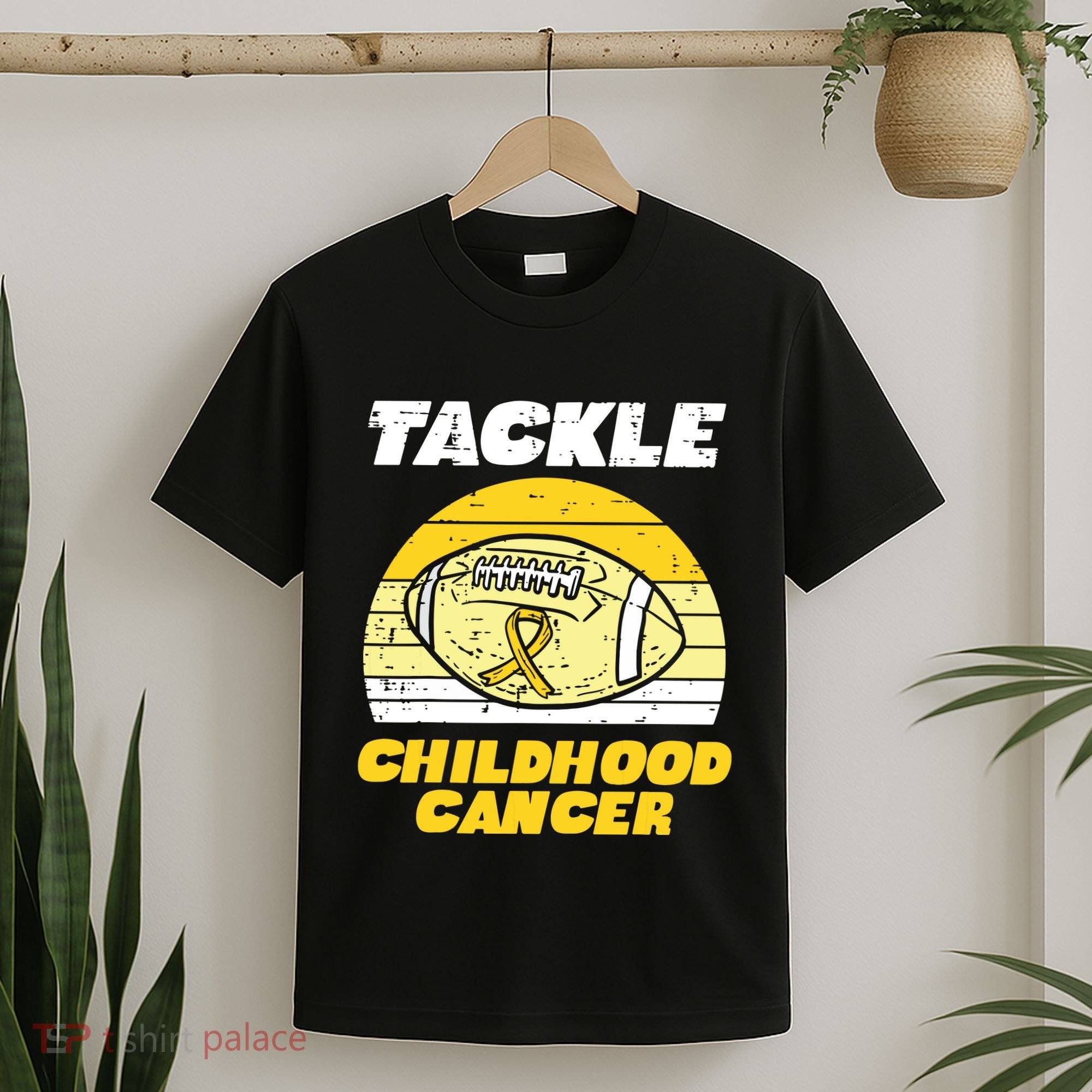 Football Tackle Childhood Cancer Retro Awareness Ribbon T-Shirt