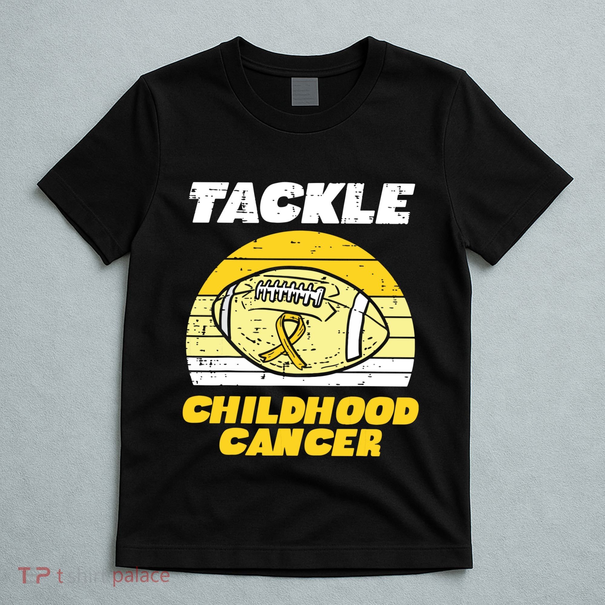 Football Tackle Childhood Cancer Retro Awareness Ribbon T-Shirt