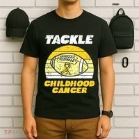 Football Tackle Childhood Cancer Retro Awareness Ribbon T-Shirt thumb 6