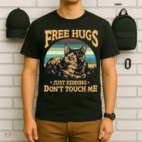 Free Tortoiseshell Cat Hugs Just Kidding Dont Touch Me T-Shirt thumb 6