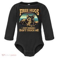 Free Tortoiseshell Cat Hugs Just Kidding Dont Touch Me Baby Long Sleeve Bodysuit thumb 0