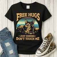 Free Tortoiseshell Cat Hugs Just Kidding Dont Touch Me Women's T-Shirt thumb 3