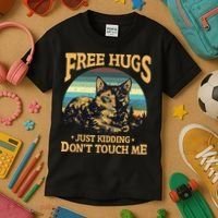 Free Tortoiseshell Cat Hugs Just Kidding Dont Touch Me Kids T-Shirt thumb 3