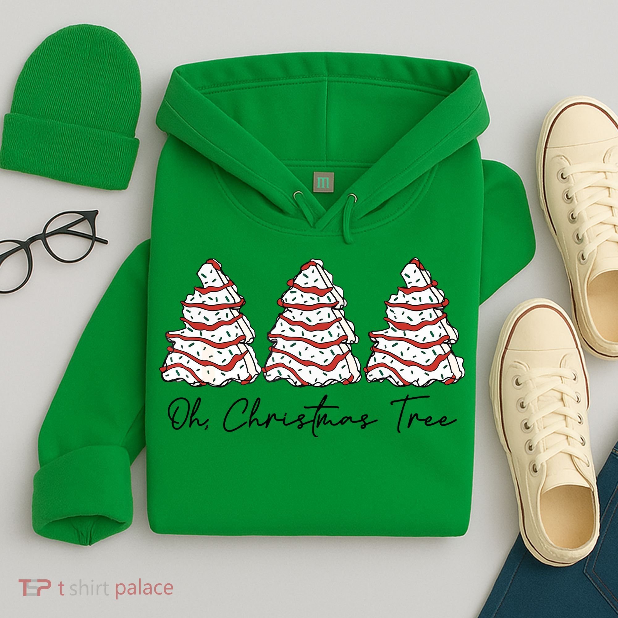 Funny Tree Cakes Debbie Groovy Oh Christmas Tree Xmas Lights Gift Hoodie