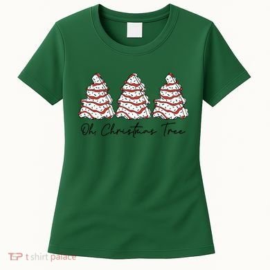 Funny Tree Cakes Debbie Groovy Oh Christmas Tree Xmas Lights Gift Women's T-Shirt