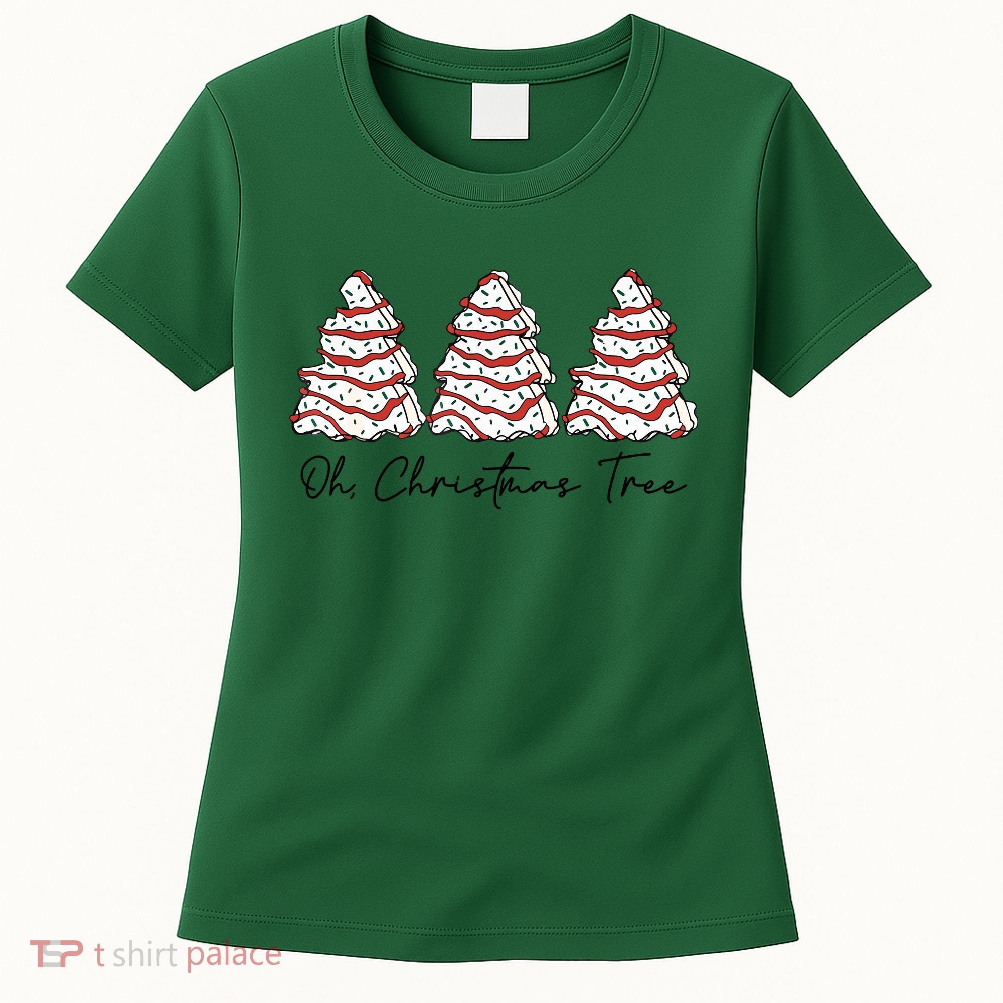 Funny Tree Cakes Debbie Groovy Oh Christmas Tree Xmas Lights Gift Women's T-Shirt