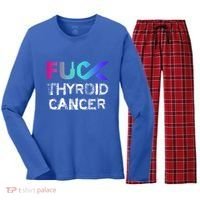 Fuck Thyroid Cancer Awareness Gift Women's Long Sleeve Flannel Pajama Set  thumb 0