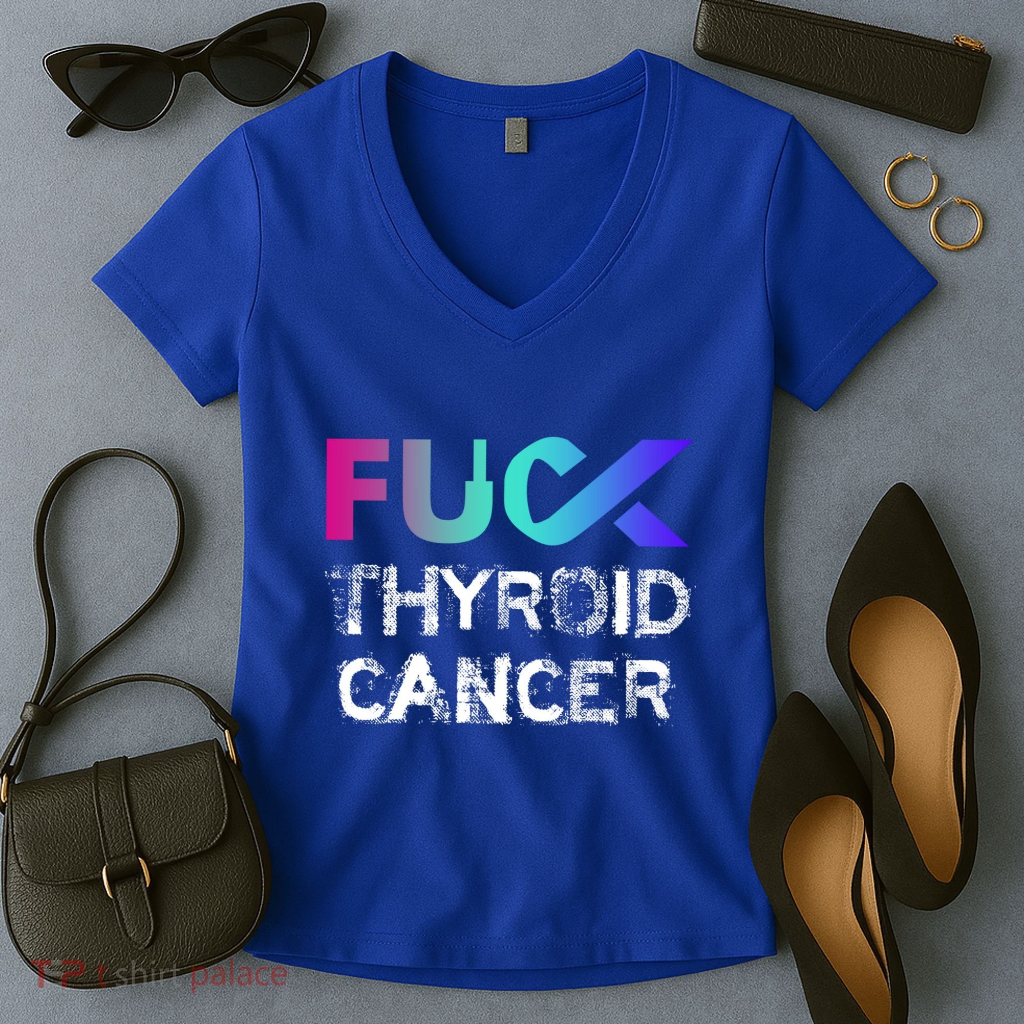 Fuck Thyroid Cancer Awareness Gift Women's V-Neck T-Shirt